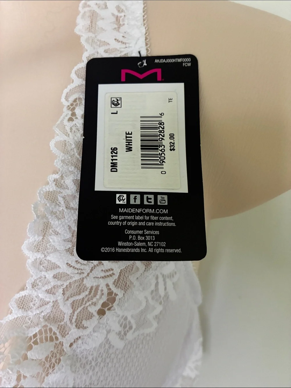 Maidenform White Lace Halter Racerback Bralette - Lightweight Womens Intimates L
